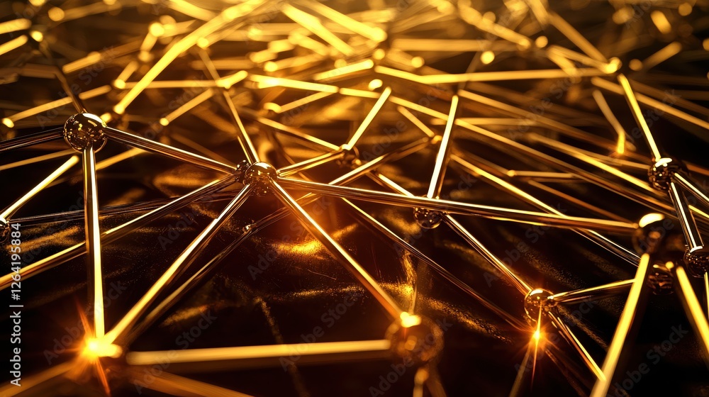 Poster golden network of interconnected lines and spheres creating a luxurious and futuristic design