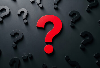 Red Question Mark Among Black Inquiry, Mystery, Problem, Solution, Choice, Decision, Uncertainty, Co