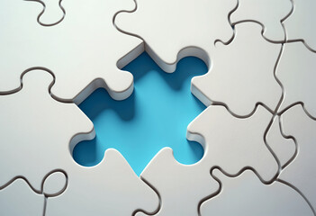 White Jigsaw Puzzle Piece Missing, Blue Background, Problem Solving