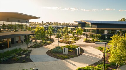 Fototapeta premium Eco-Friendly Business Complex in a Scenic Urban Environment