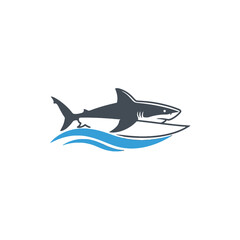 Stylized Shark Illustration Over Ocean Waves on White Background