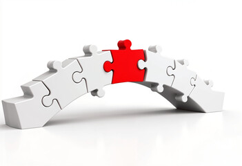 Red Puzzle Piece Bridge Solution, Connection, Teamwork, Success