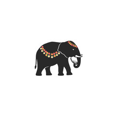 Decorative Elephant Illustration With Traditional Ornamental Details on White Background
