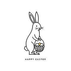 Easter Bunny Illustration Holding Basket With Decorative Eggs and Greetings