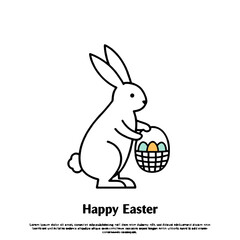 Easter Bunny Carrying Basket of Colorful Eggs on White Background