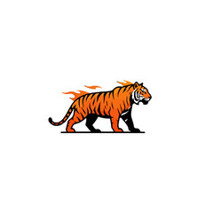 Iconic Illustration of a Tiger with Fiery Accents on a White Background