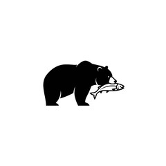 Silhouette of a Bear With Fish in Its Mouth on White Background