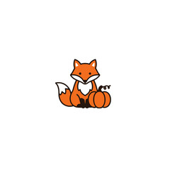 Cute Fox Sitting With Pumpkin in Minimalist Autumn Illustration