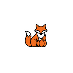 Cute Orange Fox Sitting with a Pumpkin in Minimalist Style