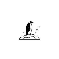 Minimalistic Illustration of a Penguin on Iceberg Surrounded by Snowflakes
