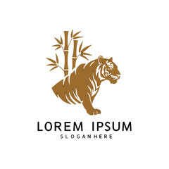 Elegant Tiger Logo with Bamboo Elements and Customizable Placeholder Text