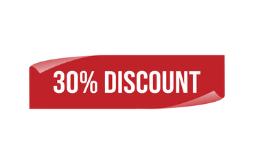 Red banner 30% discount isolated on white background.