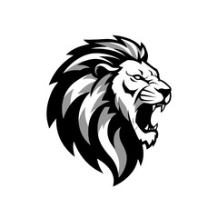 Roaring Lion Mascot Logo in Monochrome Style for Strength and Power Representation
