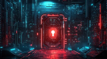 Futuristic Red And Blue Keyhole Digital Gateway