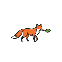 Stylized Illustration of a Fox Holding a Leaf in Its Mouth