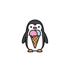 Adorable Cartoon Penguin Holding Ice Cream Cone in Cute Vector Art