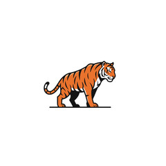 Elegant Illustration of a Striped Tiger Standing on a White Background