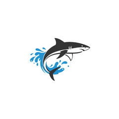Illustration of a Shark Leaping Splashes of Blue Water on White Background