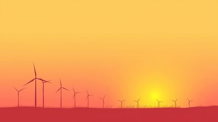 Serene Sunset Over Wind Turbines In A Wind Energy Park