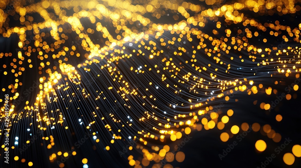 Poster glowing fiber optic network illuminating dark space abstract data stream concept background
