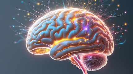 Fototapeta premium Glowing Brain with Neural Network Visualization