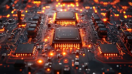 Obraz premium Illuminated circuit board radiating energy and technological prowess