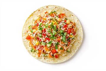 Colorful Vegetarian Taco with Fresh Vegetables and Cheese on White Background Studio Shot