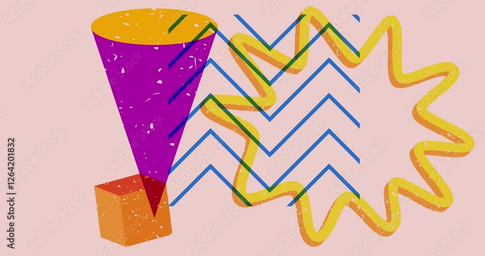 Poster risograph shapes. geometry elements abstract texture. big colorful geometric animation. object in tr