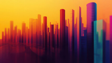 Colorful abstract skyline with modern buildings.