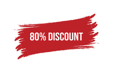 Brush style 80% discount red banner design isolated on white background.