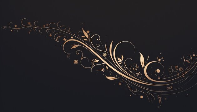 Gold floral swirls on dark background for elegant design
