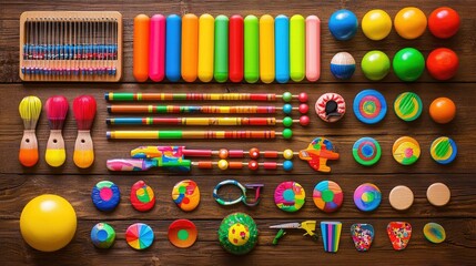 Naklejka premium A selection of educational toys and games designed for young children. Copy space.