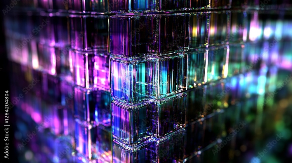 Poster abstract interplay of light and color a captivating display of reflective surfaces and shimmering hu