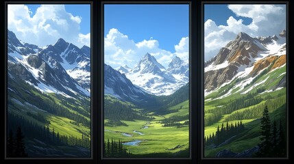 SpectacularMountainousPanoramaThroughWindowViewsNatureSceneryPeacefulMountainRangeTranquilViewsBreathtakingLandscapesQuietMountainsScenicVistas