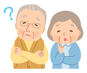 Fototapeta premium 考える表情の老夫婦 悩む シニア 高齢者 後期高齢者