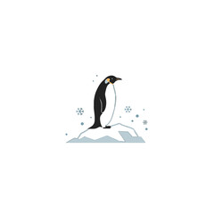 Illustration of a Penguin Standing on Ice in a Frosty Scene