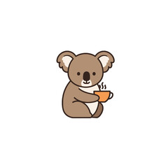 Cute Koala Cartoon Holding a Coffee Cup on White Background
