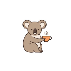 Cute Koala Illustration Holding Cup of Hot Beverage in Artistic Style