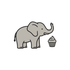 Adorable Cartoon Elephant Standing by a Tasty Cupcake Illustration