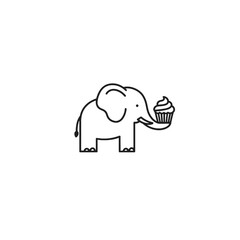 Minimalist Elephants Enjoying Cupcakes in a Whimsical Line Drawing
