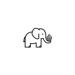Minimalist Illustration of Elephant Holding a Cupcake in Black and White