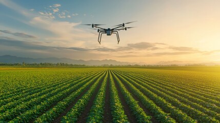 Aerial View of Sustainable Farming with Drone Over Green Fields
