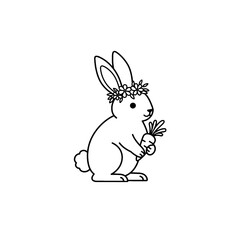 Cute Bunny Holding a Carrot with Flower Crown Artwork
