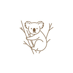 Fototapeta premium Cute Cartoon Koala on a Tree Branch in a Minimalist Line Drawing