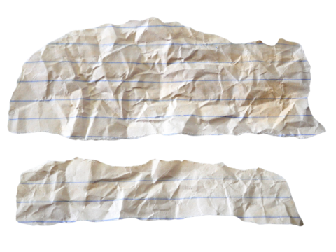 Pieces of notebook paper with old lines and white creases that are torn or cut. Isolated design elements on transparent background. - Powered by Adobe
