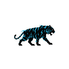 Electric Stylized Tiger Design Featuring Blue Lightning Details and Black Background