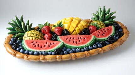 Summer fruit platter, studio shot, white background, healthy food