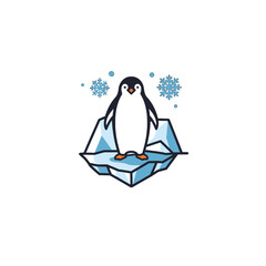 Obraz premium Cute Penguin Standing on Iceberg with Snowflakes in Winter Animation