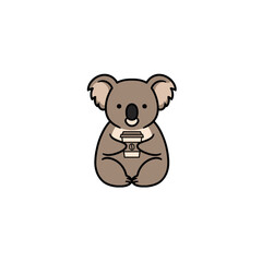 Cute Koala Illustration Holding Coffee Cup in Minimal Cartoon Style