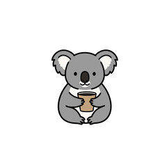 Obraz premium Cute Koala Bear Cartoon Holding a Coffee Cup in a Relaxing Posture